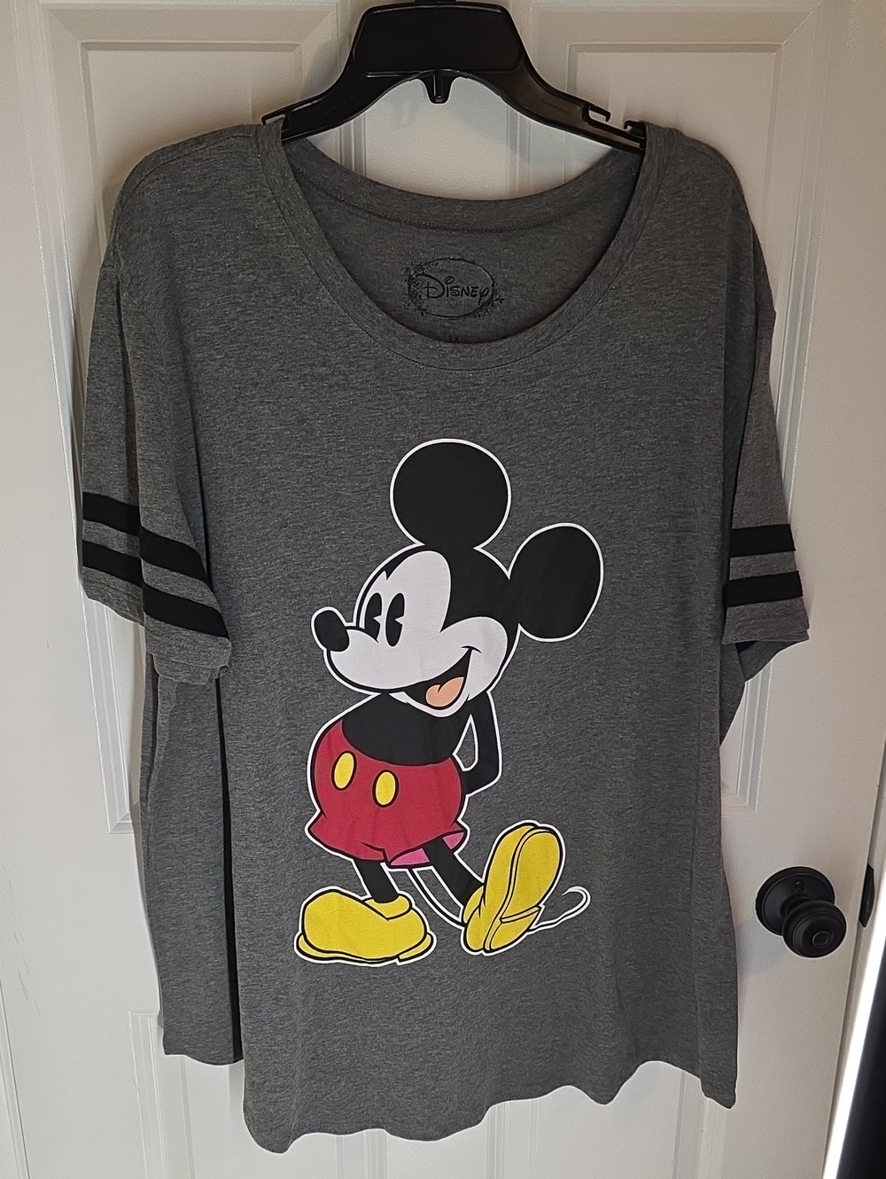 Disney Gray Mickey Mouse Tee with Red and Yellow Accents